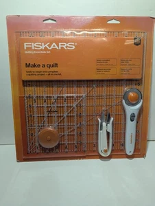 FISKARS Make A Quilt Essential Set W/cutter, Snips, Tape, 2 Acrylic Ruler Boards - Picture 1 of 4