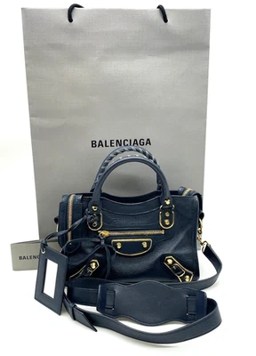 Auth Balenciaga MiniCity Leather GD Navy 2Way Handbag W/Mirror/Paperbag SK060493 - Image 1 of 4