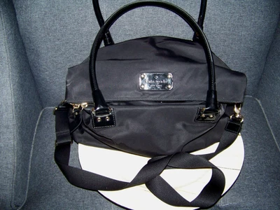 Kate Spade LESLIE Black Nylon/Patent Leather Trim Satchel Bag Foldover Crossbody - Image 1 of 4
