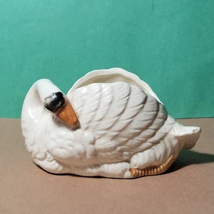 Moriyama Mori-Machi Porzellan weißer Schwan Übertopf Made in Japan 3" hoch x 5" lang - Bild 1 von 9