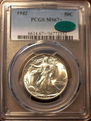 1942 50c Walking Liberty Half Dollar PCGS MS67+ **CAC** - Image 1 of 2