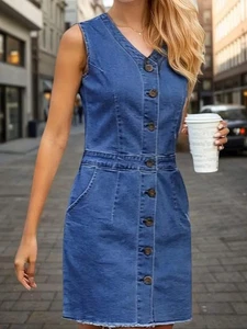 Vestido sin mangas de moda para mujer 2025, diseño de cuello en V - detalle de botones fraye - Imagen 1 de 10