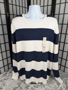 St.John's Bay Knit Men's XXL Striped Navy Rugby Round Neck Sweater NWT Orig $48 - Picture 1 of 13