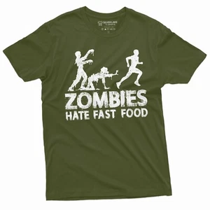 Men's Funny Zombies Hate Fast Food T-shirt Foodie Humor Gift Shirt Humorous tee - Picture 1 of 8
