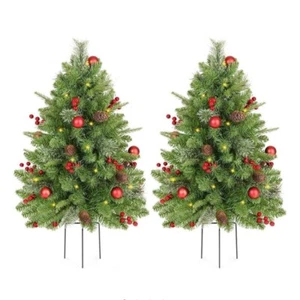 2 30" Outdoor Realistic Pre-Lit Christmas Trees LED Decorated Porch Decor - Picture 1 of 6