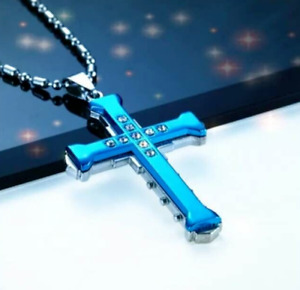 Hip hop necklace-large silver cross-chain-crucifix-catholic gift-God pendant-UK