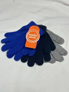 wonder nations boys 3 pack knitted gloves blues grey one size - Picture 1 of 3