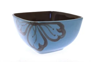 Pier 1 Hibiscus Brown & Teal 6" Stoneware Square Cereal Bowl - Picture 1 of 3