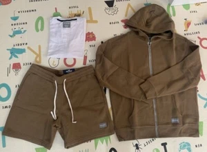 HOLLISTER FULL-ZIP HOODIE, TEE & SHORTS HELLBRAUN 3ER PACK BRANDNEU - Bild 1 von 4