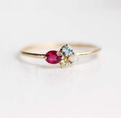 10K Yellow Gold With Simulated Ruby, Citrine, Aquamarine & Opal Wedding Ring - Image 1 of 3