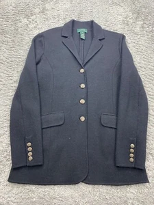 Ralph Lauren Jacket Women Medium Black Merino Wool Military Blazer Coat Vtg Y2K - Picture 1 of 8