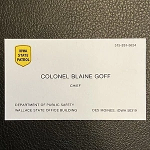 Vintage Visitenkarte: Iowa State Patrol, Chief - Bild 1 von 1