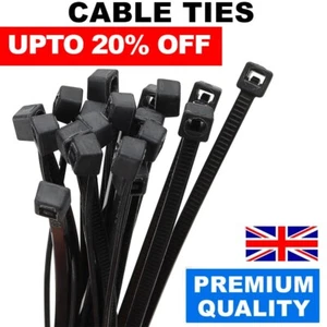 100 Pack 3.6 x 200mm Cable Ties Tie Wraps Black Nylon Zip Strong Heavy Duty - Afbeelding 1 van 16