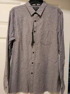 MARC ANTHONY, Herren Langarm Stretch Leinen Button Down Hemd Grau L Slim Fit - Bild 1 von 3