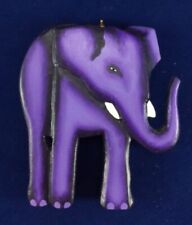 Hand-painted Wooden Purple Elephant Ornament 3"