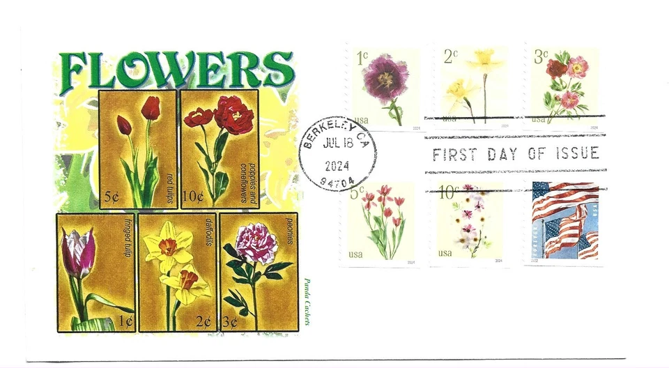 5902-06 Five low value Flower coil stamps on one Panda, FDC. - Image 1 of 1