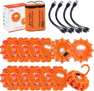 LED Road Flares 6Pack Roadside Emergency Car Kit Emergency Road Flares Kit with - Picture 1 of 12