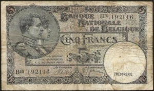 Belgio - banconota Di 5 Franchi 19-04-1938! P #108a - Picture 1 of 2