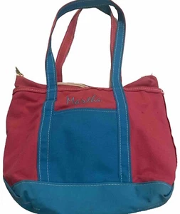 Vintage LL Bean Genevieve Pink Blue Canvas Boat & Tote Shoulder Hand Bag M USA - Picture 1 of 7