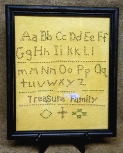 Primitive Hand Cross Stitched Sackcloth Framed Alphabet Picture 14" x 12" - Picture 1 of 5