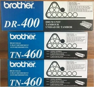 Juego 3 tóner Brother TN-460 genuino sellado de fábrica nuevo y tambor de imágenes DR-400 - Imagen 1 de 1