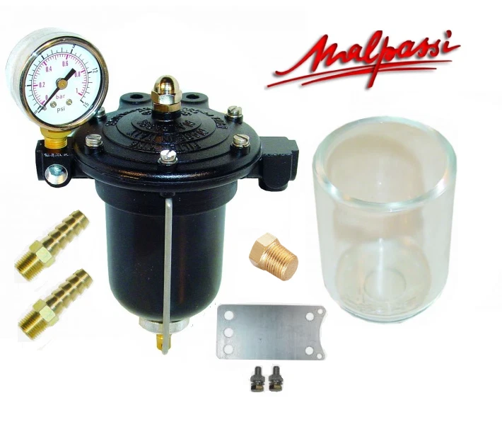 FILTER KING V8 CARBURETTOR FUEL PRESSURE REGULATOR + 8mm TAILS + GAUGE + GLASS - Image 1 of 1