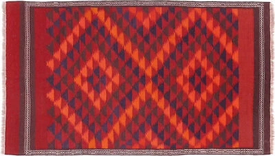 Afghan Kelim Soumakh Ghalmuri Teppich 130x220 Handgewebt Rot Geometrisch - Bild 1 von 4