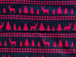David Textiles Deer Pine Tree Buffalo Plaid Red Black Fabric Material Rustic - Bild 1 von 5
