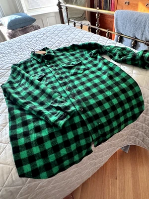 LL BEAN Mens' MAINE GUIDE SHIRT Size XXL Green/Black Thick Wool WARM - Image 1 of 4