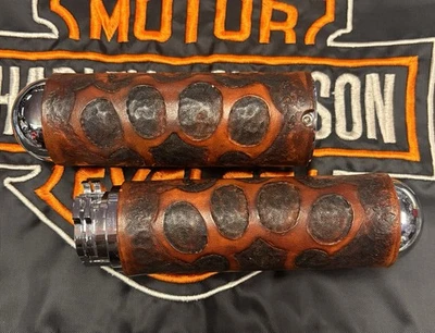Hand Tooled  Brass Knuckle Grips For Harley Davidson With Cable - Image 1 of 4