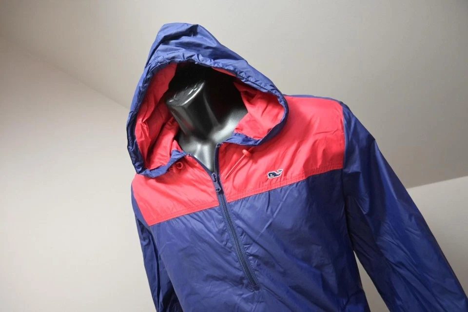 Chaqueta de lluvia Vineyard Vines azul cortavientos con capucha para hombre talla pequeña Foto 1 de 4