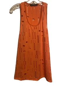 INCERUN Mens Sleeveless Orange distressed tank top Orange Size Medium NWOT - Picture 1 of 7