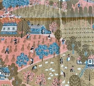 Concord Fabric Rolling Hills Pastoral Blue Pink Tan 21 x 44” - Picture 1 of 4