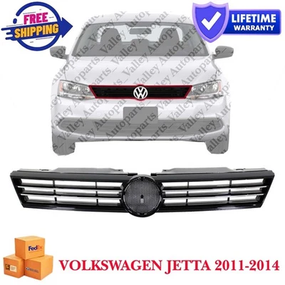Chrome Shell w/ Black Insert Plastic Grille For 2011-2014 Volkswagen Jetta Foto 1 de 4
