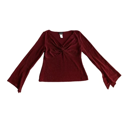 Blusa Xscape para mujer manga acampanada mediana pulóver nudo torcido rojo brillante top Foto 1 de 4