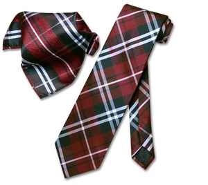 Vesuvio Napoli Black Burgundy White PLAID NeckTie and Handkerchief Neck Tie Set - Picture 1 of 2