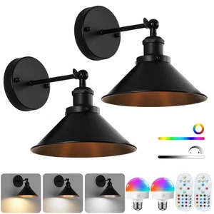 2PCS Wireless Rechargeable Vintage Wall Light Metal Lampshade Remote Control - Picture 1 of 19
