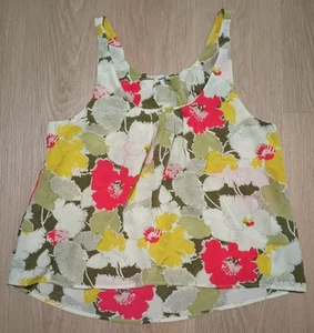 JOIE 100% Silk Floral Print Red Olive Green Yellow Multicolor Tank Top Blouse S - Picture 1 of 6