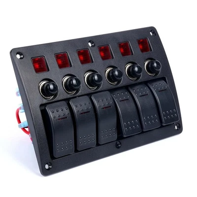 Painel interruptor balancim liga/desliga LED vermelho 6 gangues à prova d'água com disjuntor - Imagem 1 de 4
