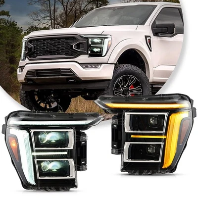 LED Headlights Black For Ford F-150 F150 P702 14th Gen 2021-2024 W/DRL Start-up - Imagem 1 de 4