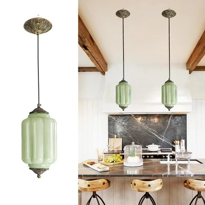 Vintage Milk Glass Pendant Lights Kitchen, Brass Color Glass Ceiling Light Fi... - Image 1 of 4