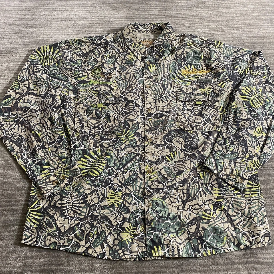 Camisa camuflada Budweiser Brush Country masculina 2XL verde caça Texas Trophy LS - Imagem 1 de 4