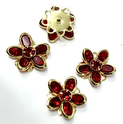 4 Stück Swarovski Knöpfe Fundstücke Light Siam 12 mm Rund Strass Gold Overlay - Bild 1 von 2