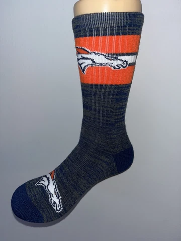 DENVER BRONCOS NFL TEAM LOGO MARBLE FIRST STRING CREW LENGTH SOCKS MENS LARGE Cover