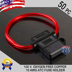 50 Pack 10 Gauge ATC InLine Blade Fuse Holder 100% OFC Copper Wire Protection US - Picture 1 of 1