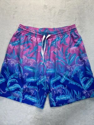 Chubbies Men's Hydrofoils Lined Swim Trunks Sz Large 7” Tiger Jungle Pink Blue - Image 1 of 4