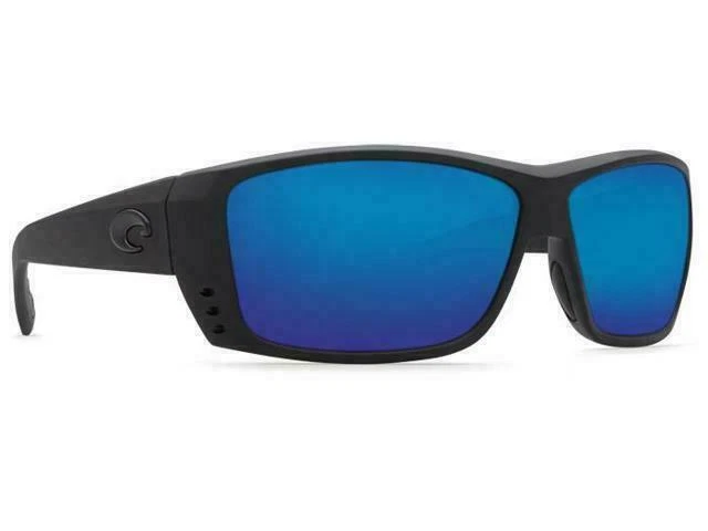 Costa Del Mar Cat Cay Sunglasses Shiny Black Frame, Blue Mirror Lens (AT11OBMP)