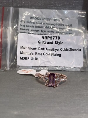 Nuevo en caja Brillo y Estilo Amatista Oscura Cúbica Z. con Banda Oro Rosa Pl Talla 6 Precio de venta sugerido por el fabricante $110 RBP5779 Foto 1 de 4