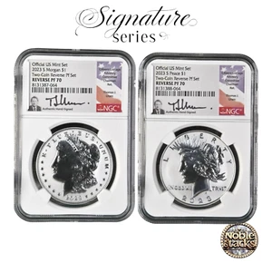 2023 S REVERSE PROOF SILVER MORGAN & PEACE DOLLAR NGC PF70 THOMAS J. URAM SIGNED - Picture 1 of 14