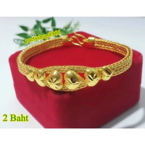 Thai Gold Plated24k Bracelet Yellow Chain Pendant Weight 2 Baht Jewelry 16-19 cm - Picture 1 of 12